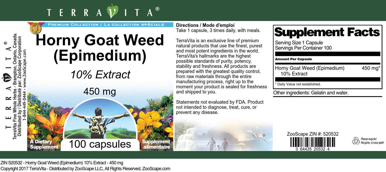 Horny Goat Weed (Epimedium) 10% - 450 mg - Label