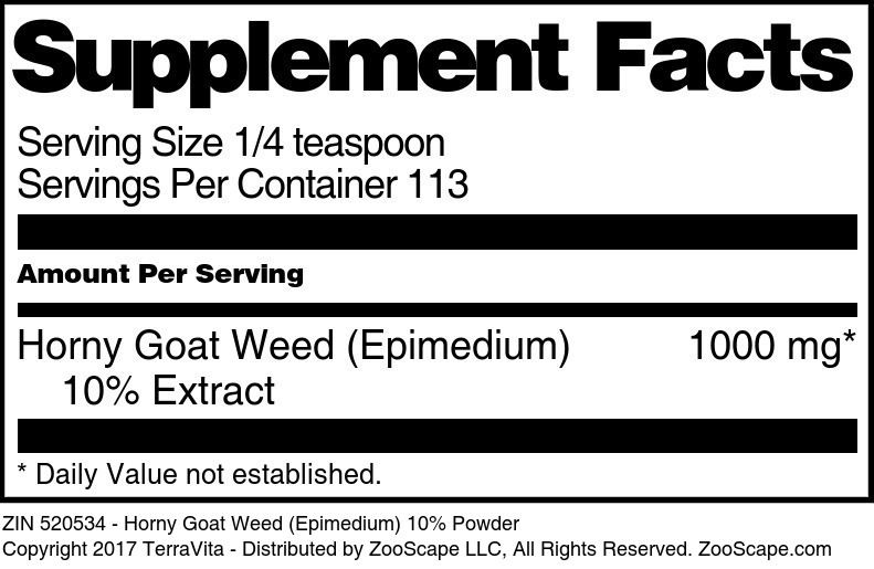 Horny Goat Weed (Epimedium) 10% Powder - Supplement / Nutrition Facts