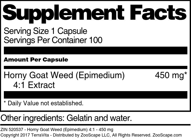 Horny Goat Weed (Epimedium) 4:1 - 450 mg - Supplement / Nutrition Facts