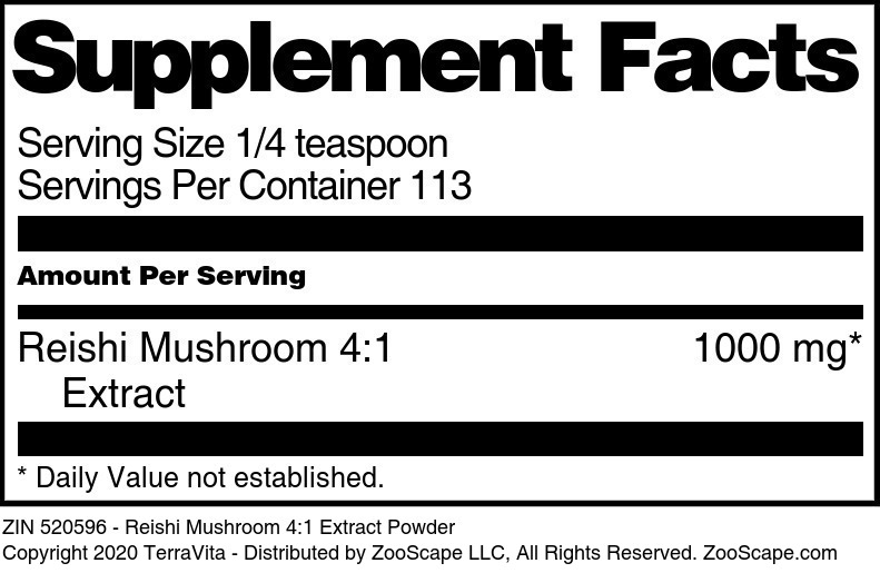 Reishi Mushroom 4:1 Extract Powder - Supplement / Nutrition Facts
