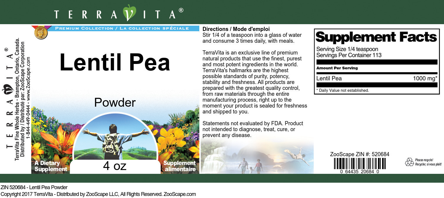 Lentil Pea Powder - Label