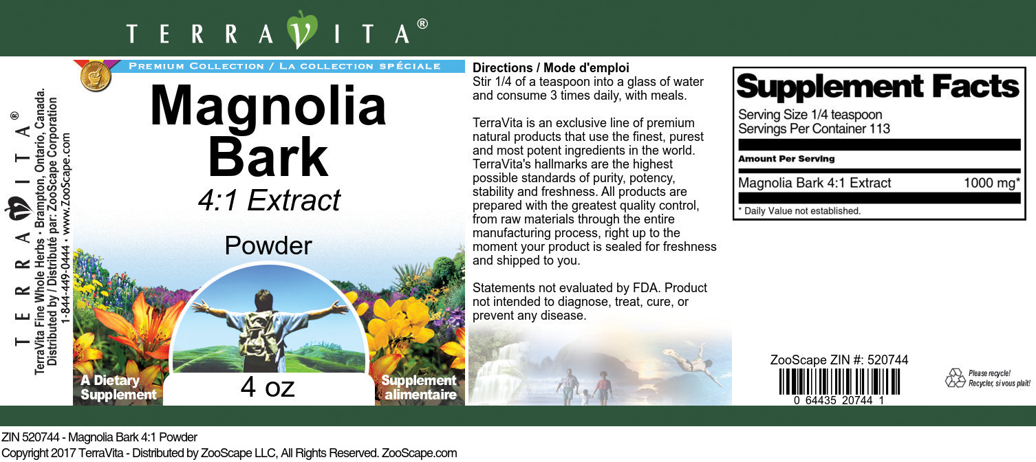 Magnolia Bark 4:1 Powder - Label