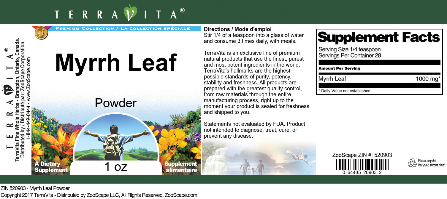 Myrrh Leaf Powder - Label