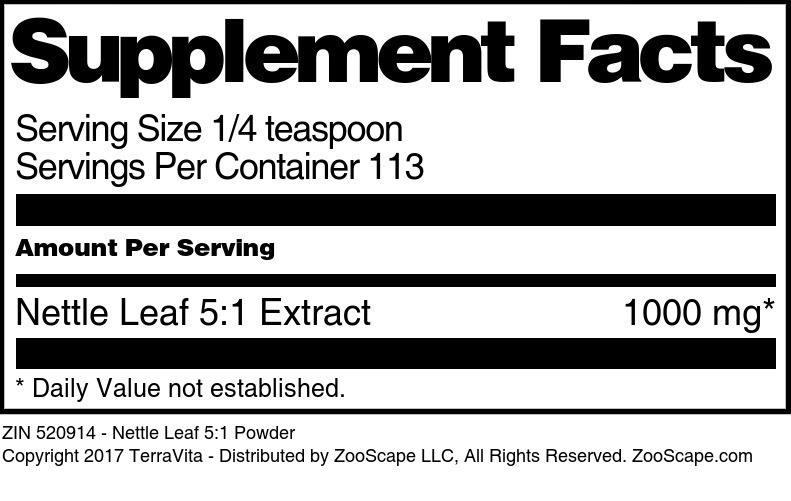 Nettle Leaf 5:1 Powder - Supplement / Nutrition Facts