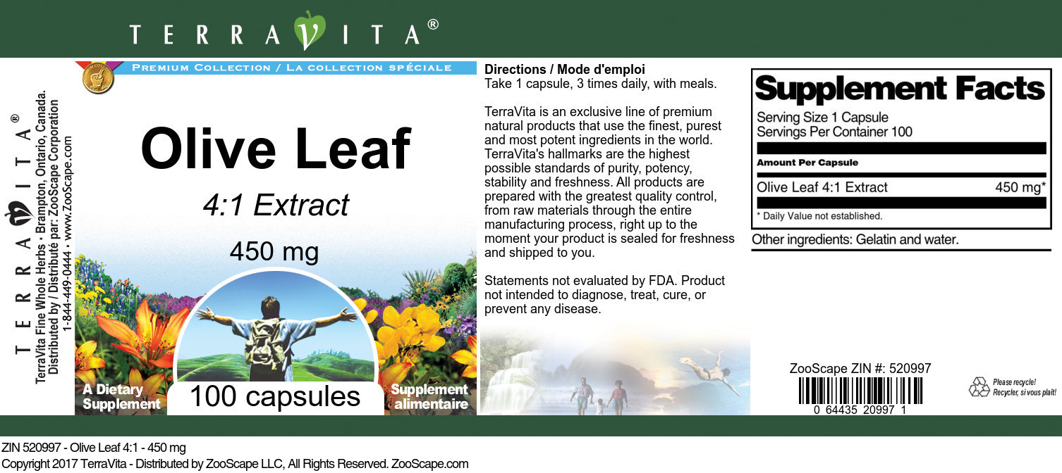 Olive Leaf 4:1 - 450 mg - Label