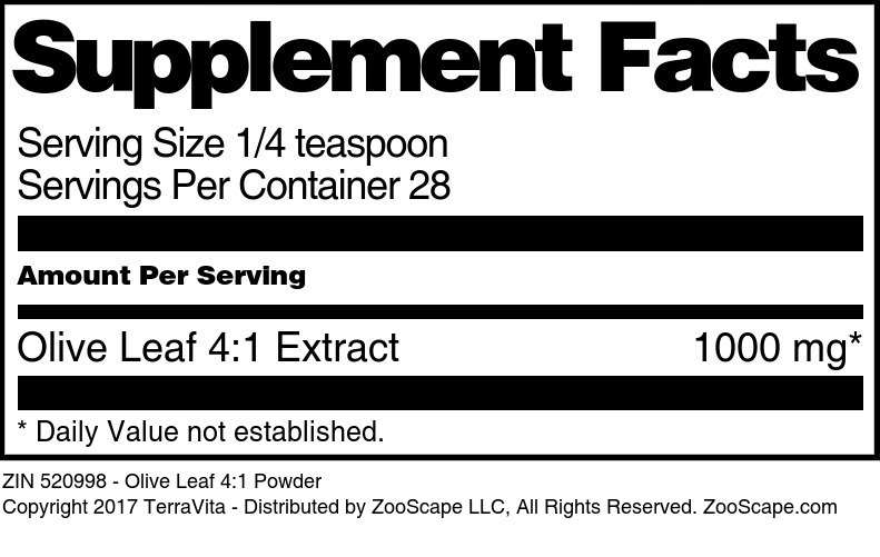 Olive Leaf 4:1 Powder - Supplement / Nutrition Facts