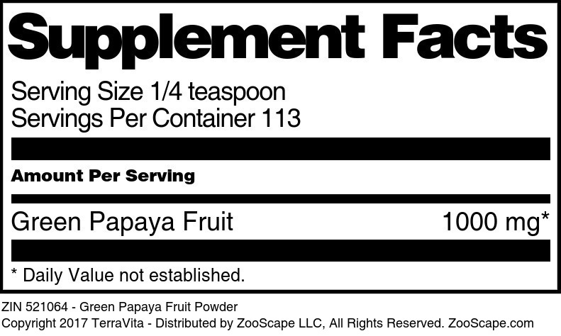Green Papaya Fruit Powder - Supplement / Nutrition Facts