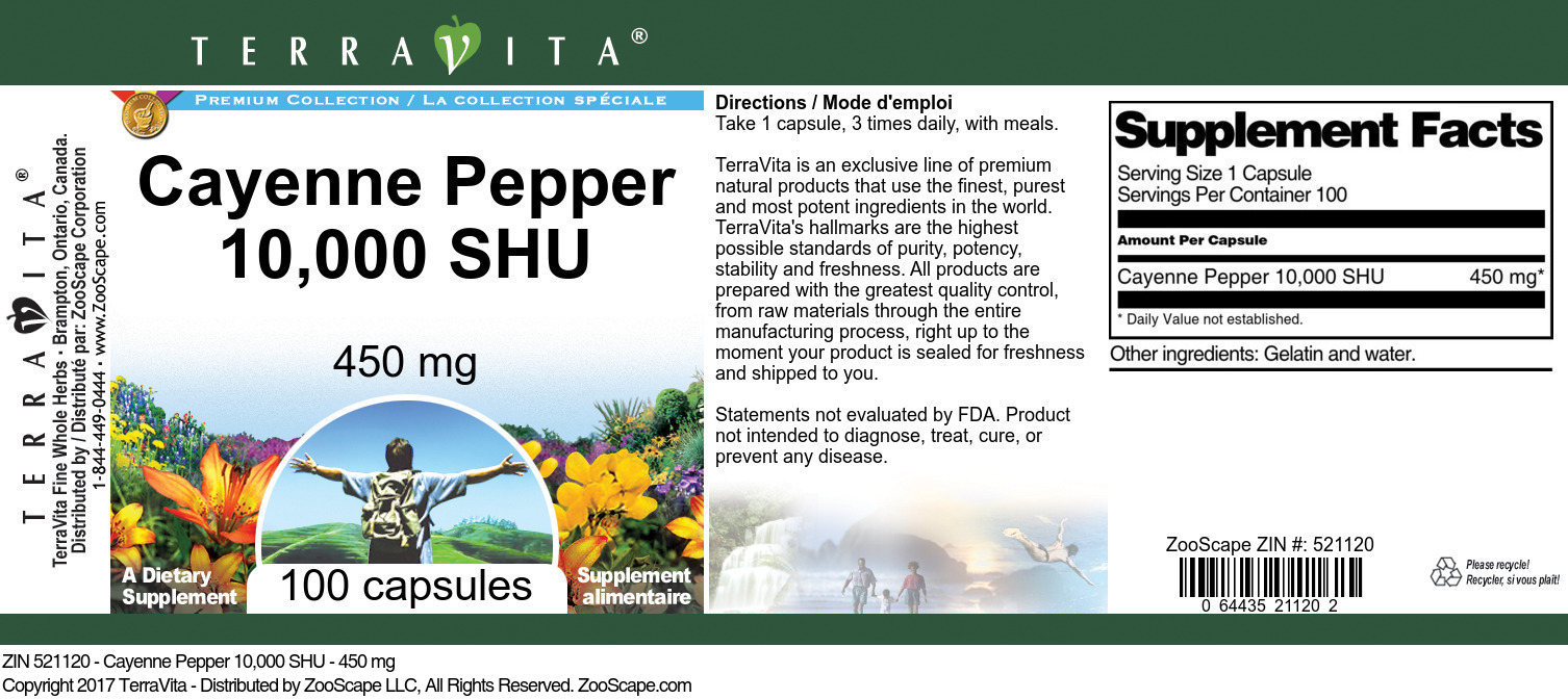 Cayenne Pepper 10,000 SHU - 450 mg - Label