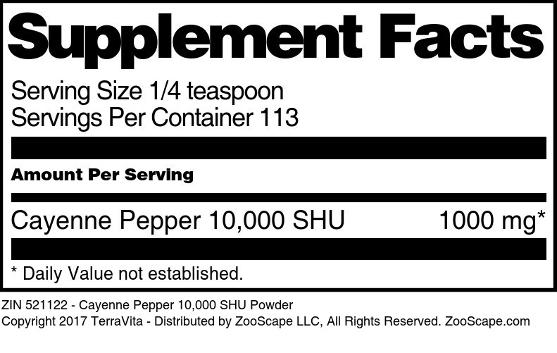 Cayenne Pepper 10,000 SHU Powder - Supplement / Nutrition Facts