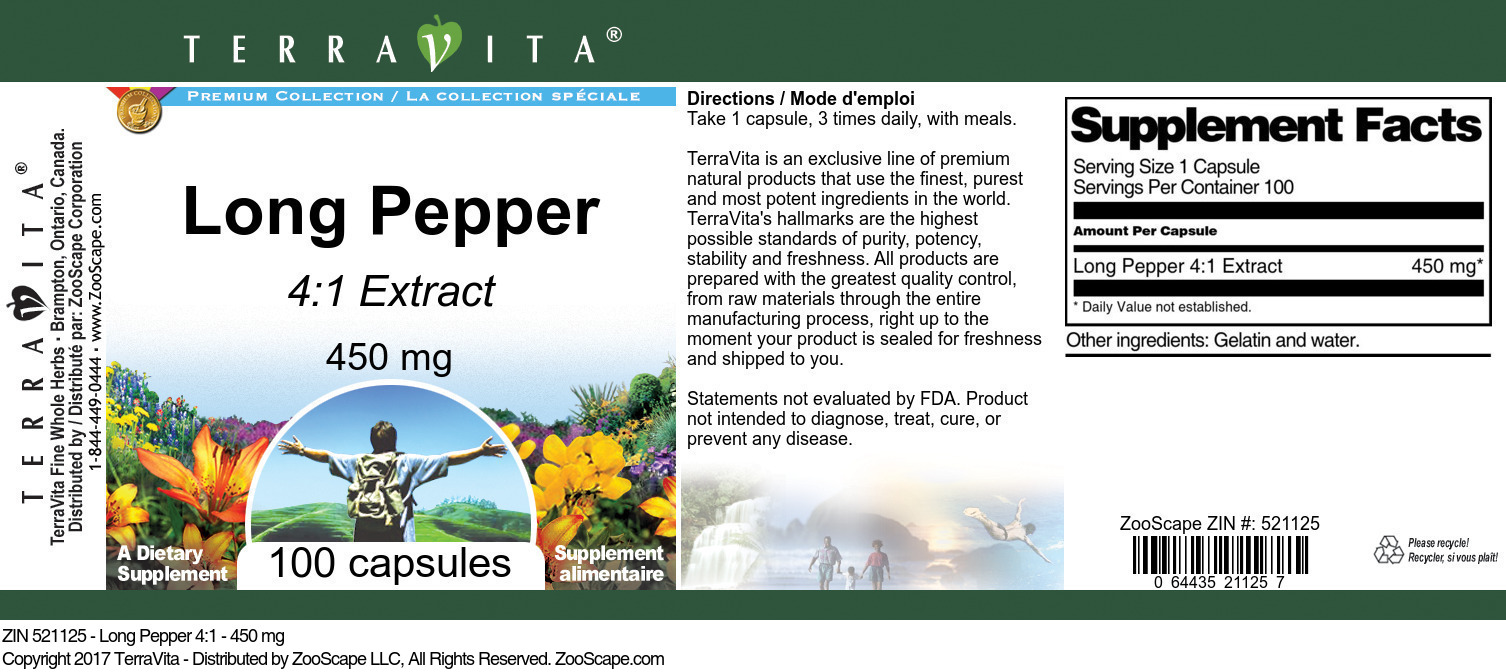 Long Pepper 4:1 - 450 mg - Label