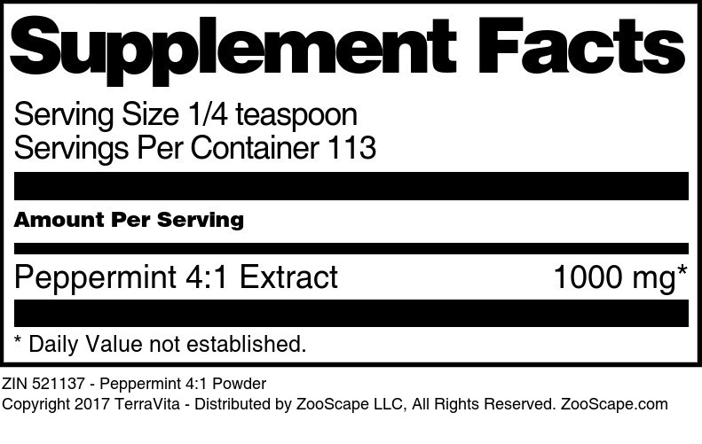 Peppermint 4:1 Powder - Supplement / Nutrition Facts