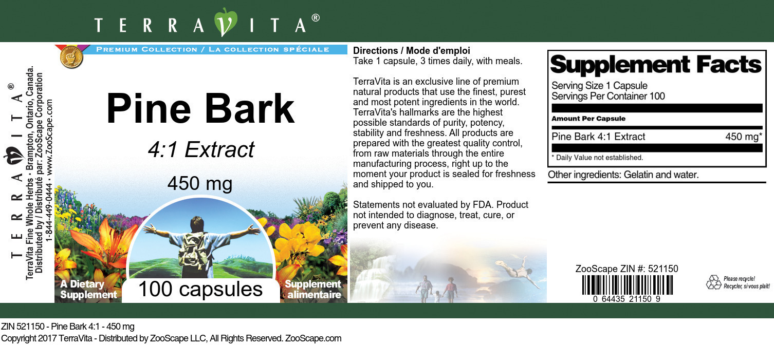 Pine Bark 4:1 - 450 mg - Label