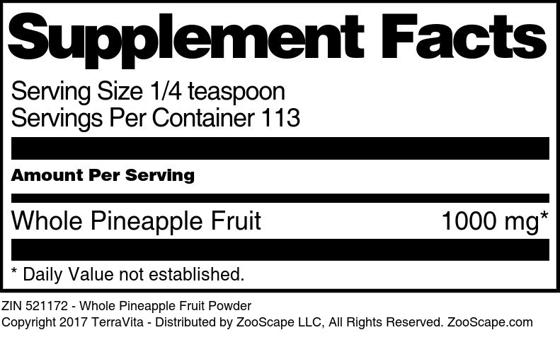 Whole Pineapple Fruit Powder - Supplement / Nutrition Facts