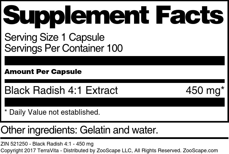 Black Radish 4:1 - 450 mg - Supplement / Nutrition Facts