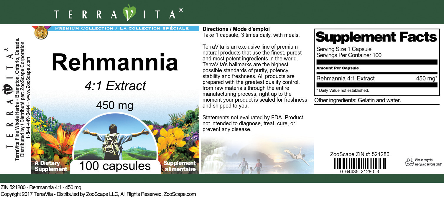 Rehmannia 4:1 - 450 mg - Label