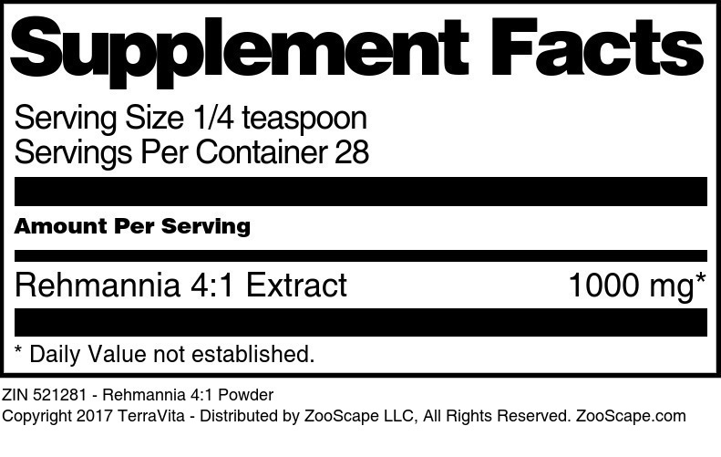 Rehmannia 4:1 Powder - Supplement / Nutrition Facts