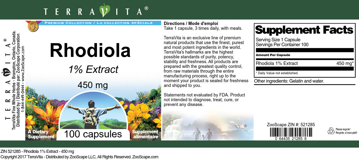 Rhodiola 1% - 450 mg - Label