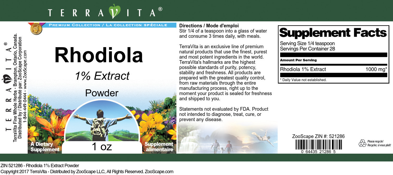 Rhodiola 1% Powder - Label