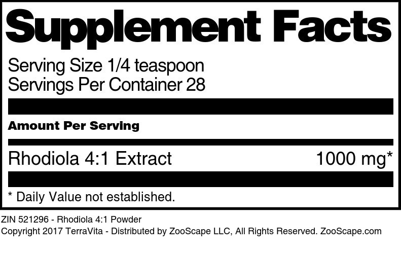 Rhodiola 4:1 Powder - Supplement / Nutrition Facts