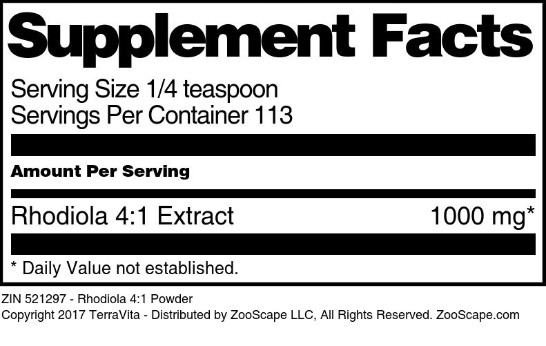 Rhodiola 4:1 Powder - Supplement / Nutrition Facts