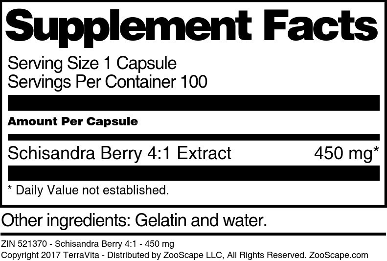 Schisandra Berry 4:1 - 450 mg - Supplement / Nutrition Facts