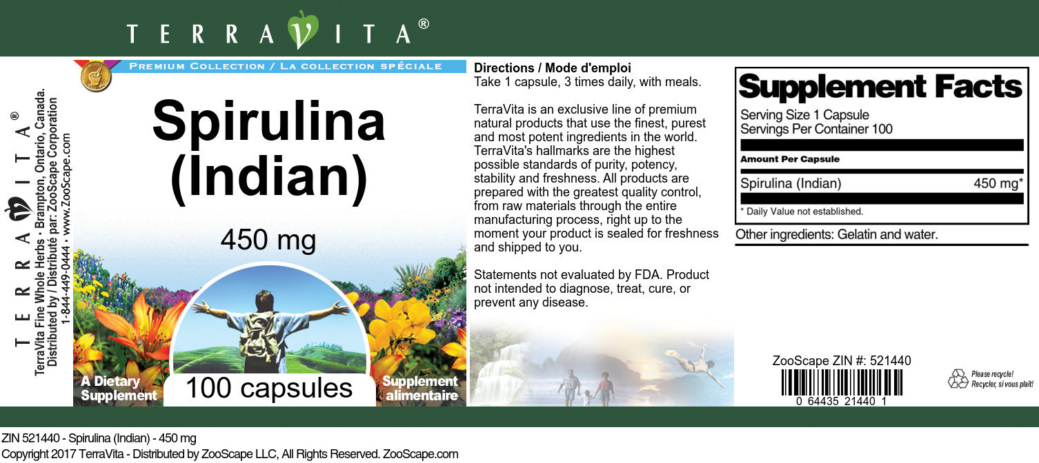 Spirulina (Indian) - 450 mg - Label