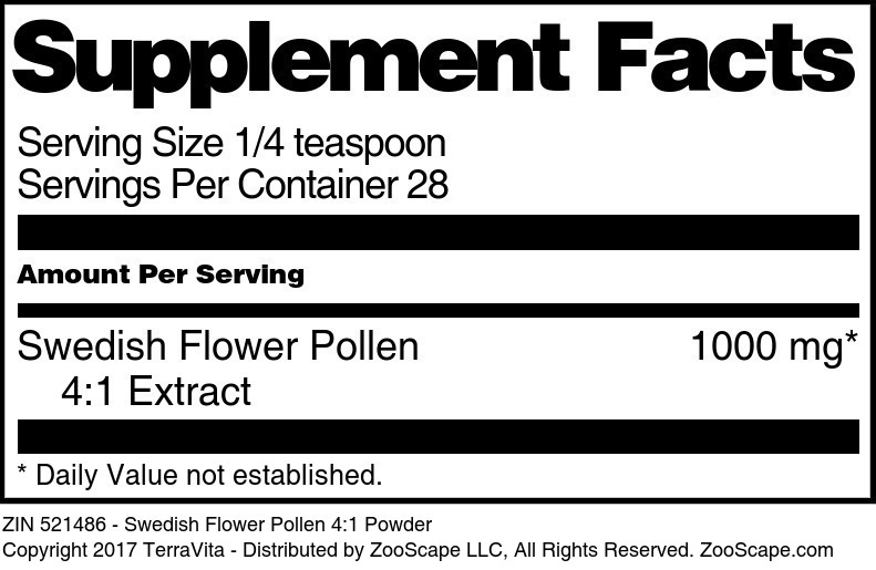 Swedish Flower Pollen 4:1 Powder - Supplement / Nutrition Facts