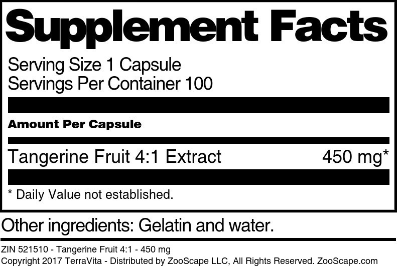Tangerine Fruit 4:1 - 450 mg - Supplement / Nutrition Facts