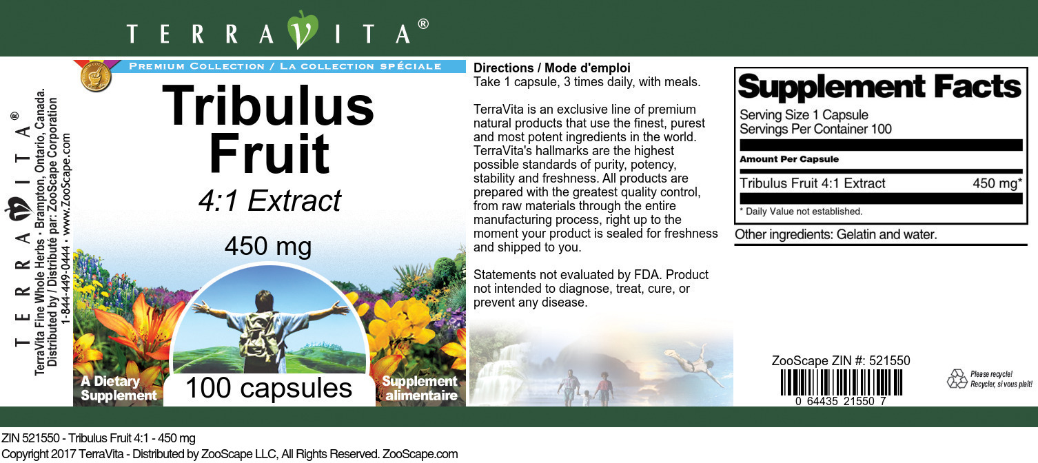Tribulus Fruit 4:1 - 450 mg - Label
