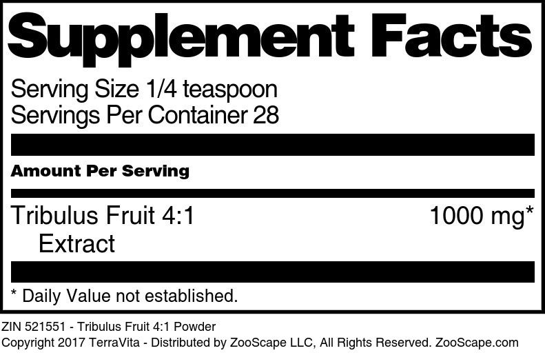 Tribulus Fruit 4:1 Powder - Supplement / Nutrition Facts