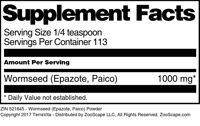 Wormseed (Epazote, Paico) Powder - Supplement / Nutrition Facts
