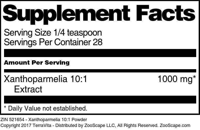 Xanthoparmelia 10:1 Powder - Supplement / Nutrition Facts