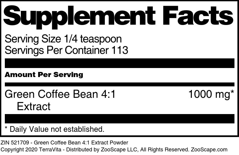 Green Coffee Bean 4:1 Extract Powder - Supplement / Nutrition Facts