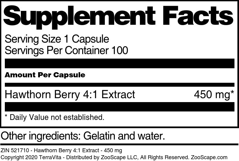 Hawthorn Berry 4:1 Extract - 450 mg - Supplement / Nutrition Facts