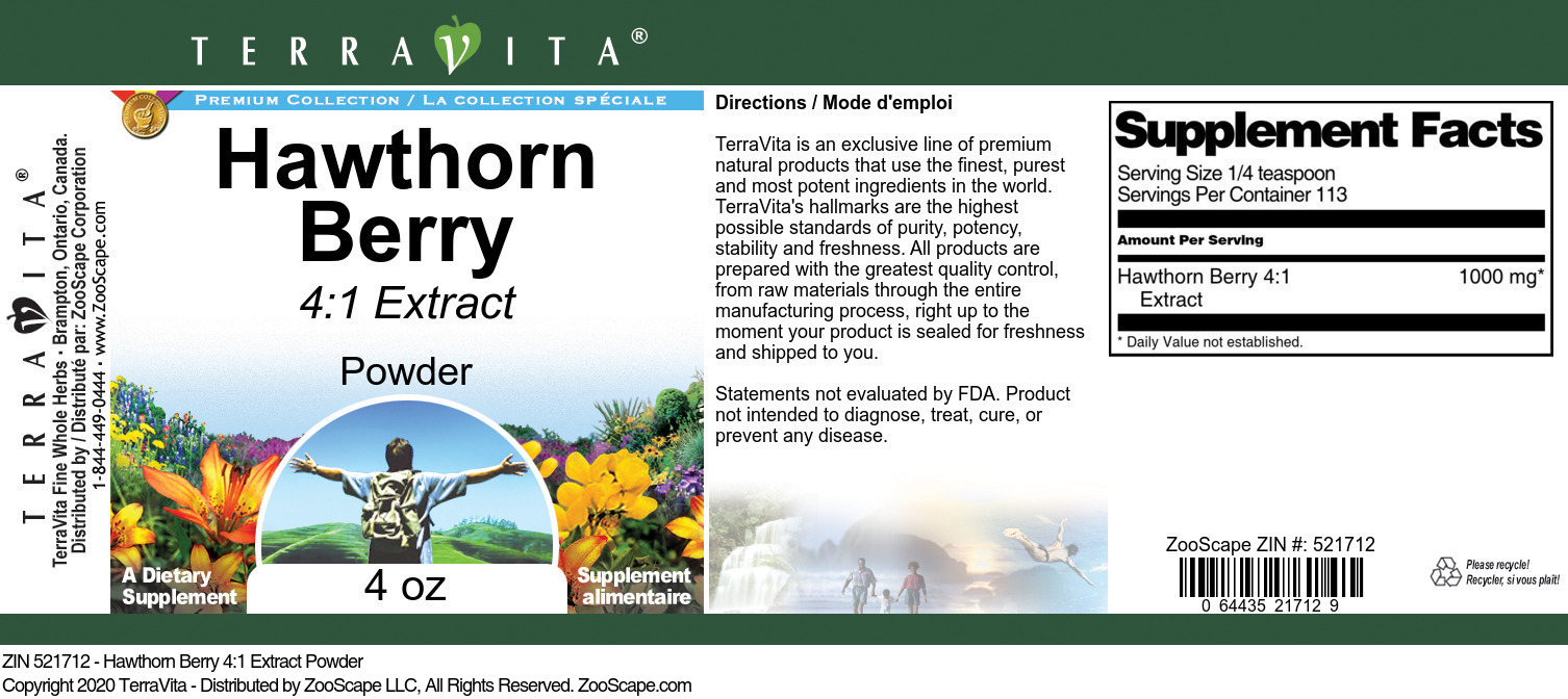 Hawthorn Berry 4:1 Extract Powder - Label