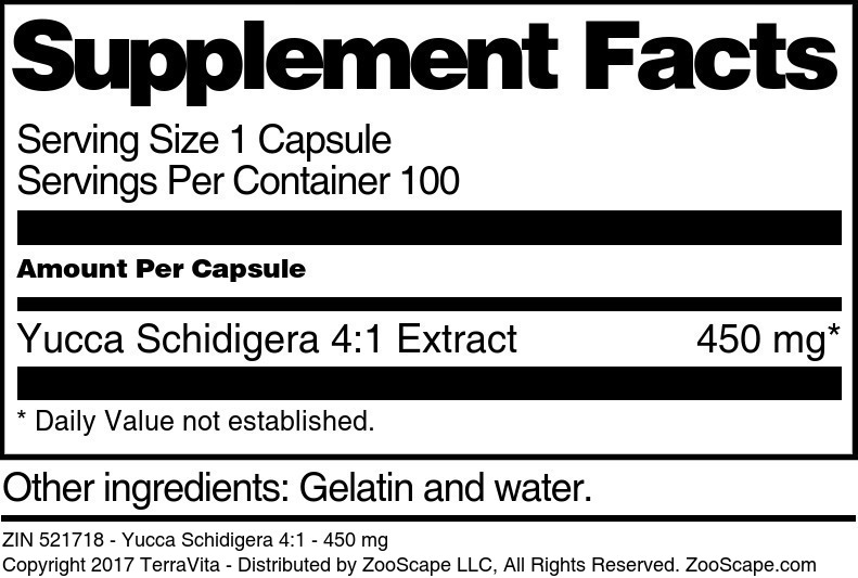 Yucca Schidigera 4:1 - 450 mg - Supplement / Nutrition Facts