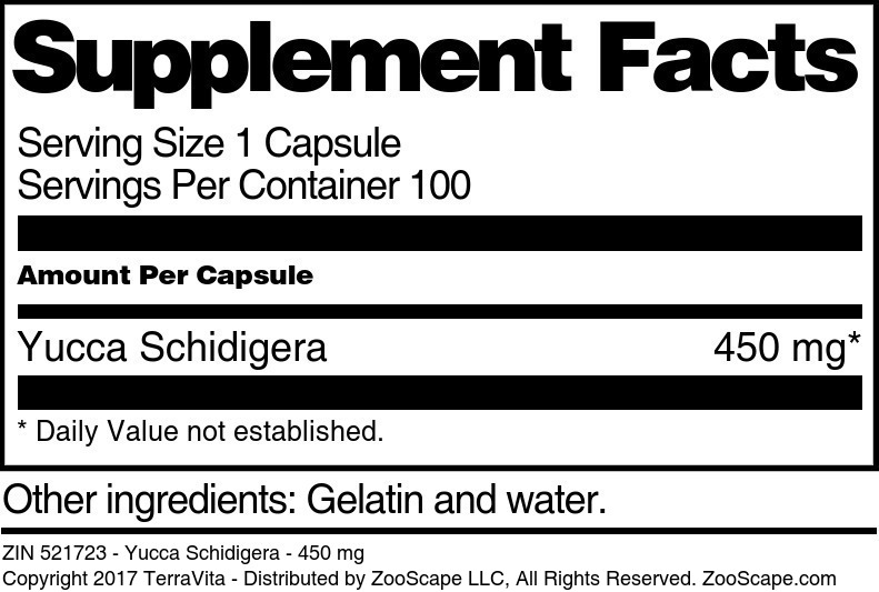 Yucca Schidigera - 450 mg - Supplement / Nutrition Facts