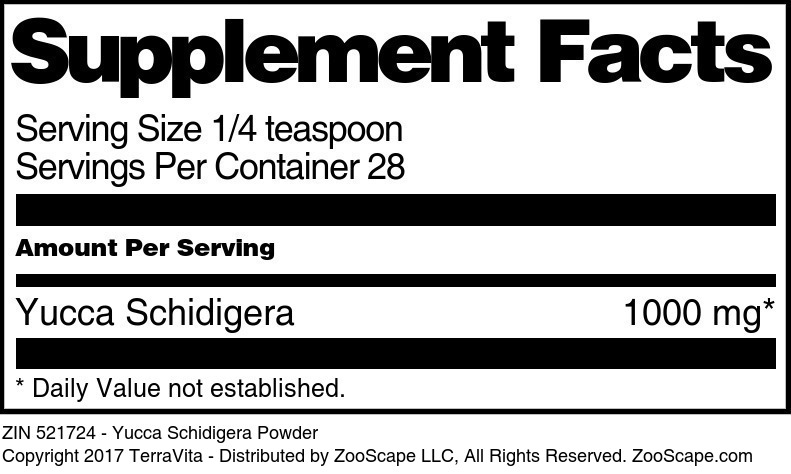 Yucca Schidigera Powder - Supplement / Nutrition Facts
