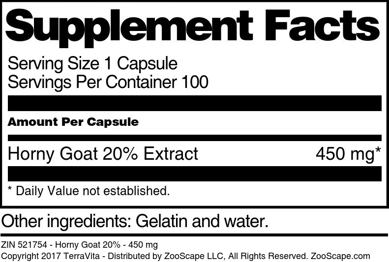 Horny Goat 20% - 450 mg - Supplement / Nutrition Facts