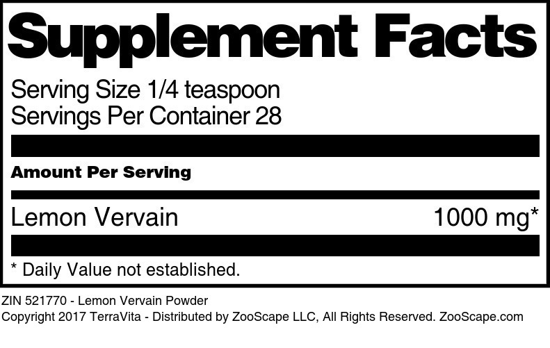 Lemon Vervain Powder - Supplement / Nutrition Facts