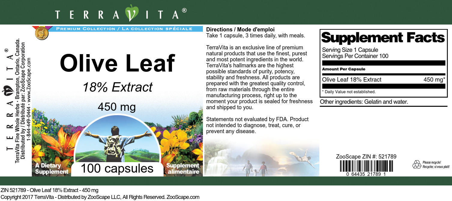 Olive Leaf 18% - 450 mg - Label