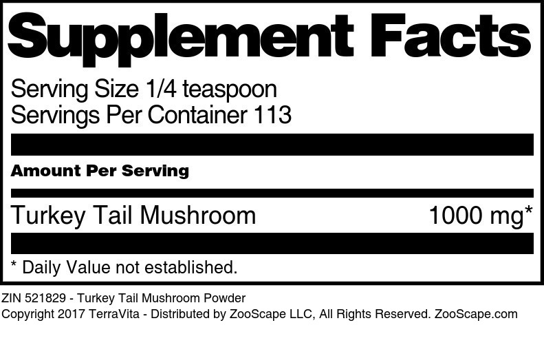 Turkey Tail Mushroom Powder - Supplement / Nutrition Facts