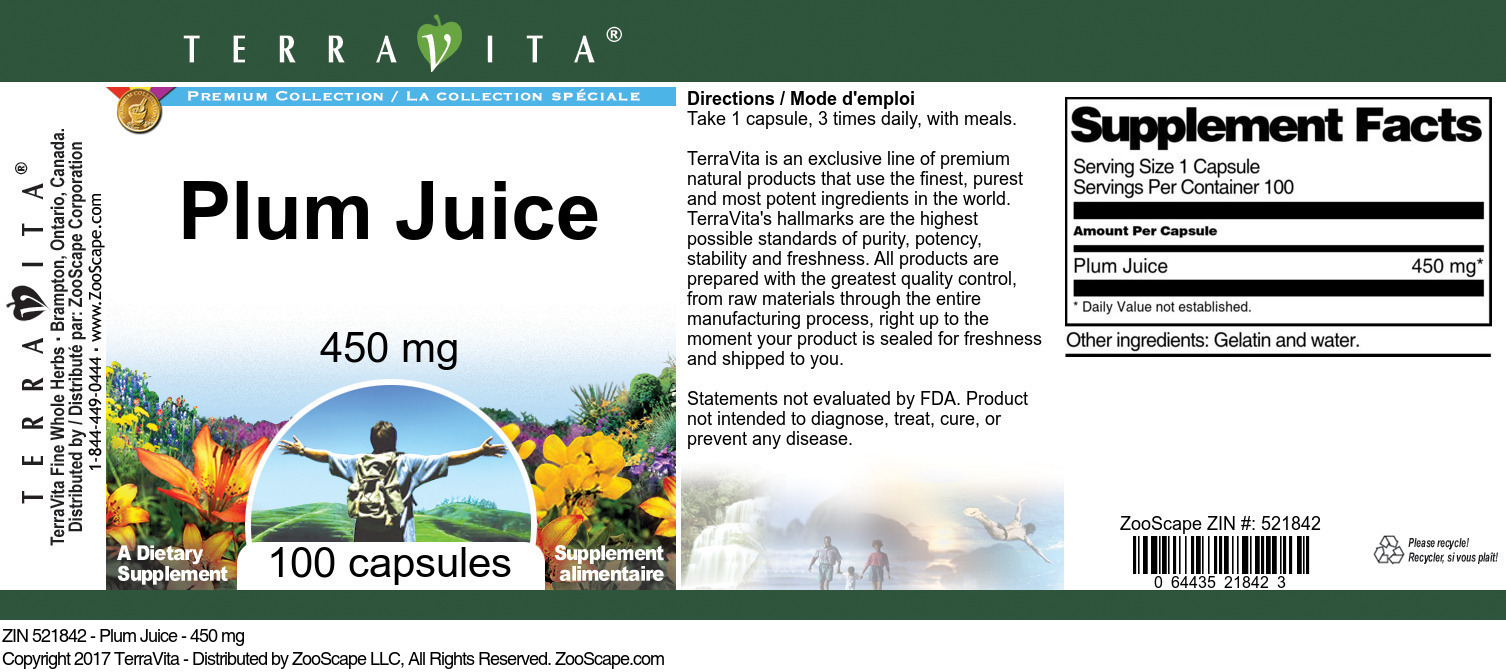 Plum Juice - 450 mg - Label