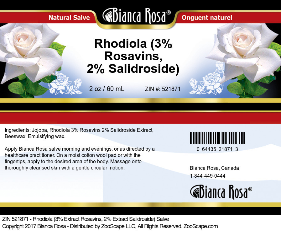 Rhodiola (3% Rosavins, 2% Salidroside) Salve - Label