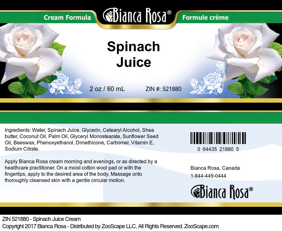 Spinach Juice Cream - Label