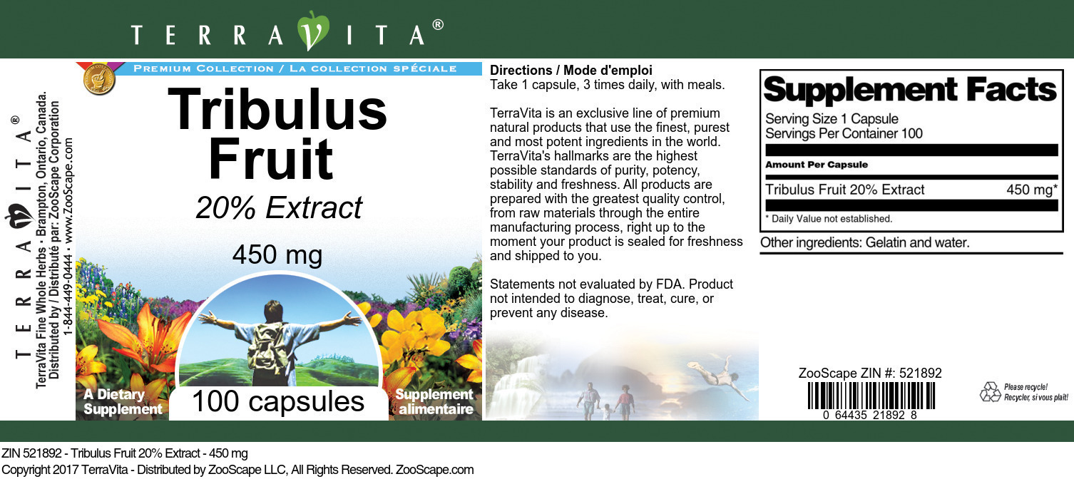 Tribulus Fruit 20% - 450 mg - Label