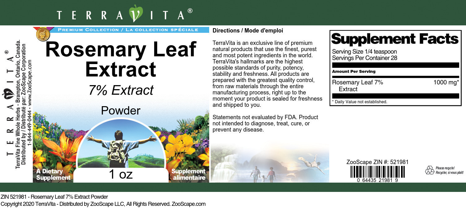 Rosemary Leaf 7% Extract Powder - Label