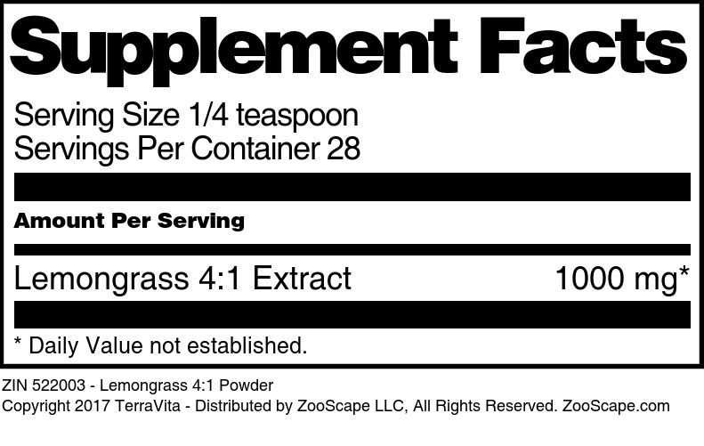 Lemongrass 4:1 Powder - Supplement / Nutrition Facts