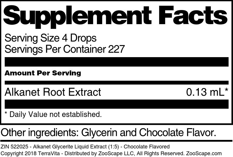 Alkanet Glycerite Liquid Extract (1:5) - Supplement / Nutrition Facts