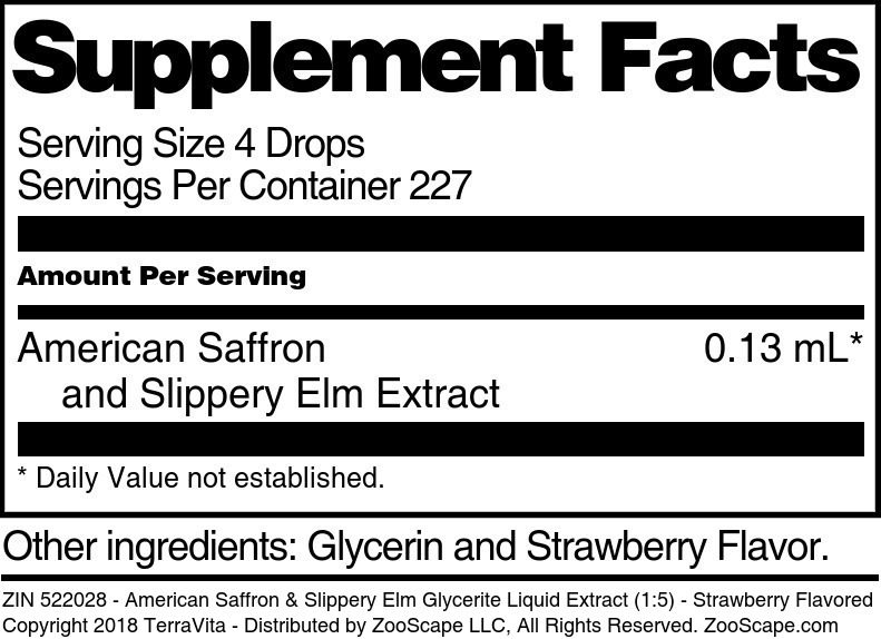 American Saffron & Slippery Elm Glycerite Liquid Extract (1:5) - Supplement / Nutrition Facts